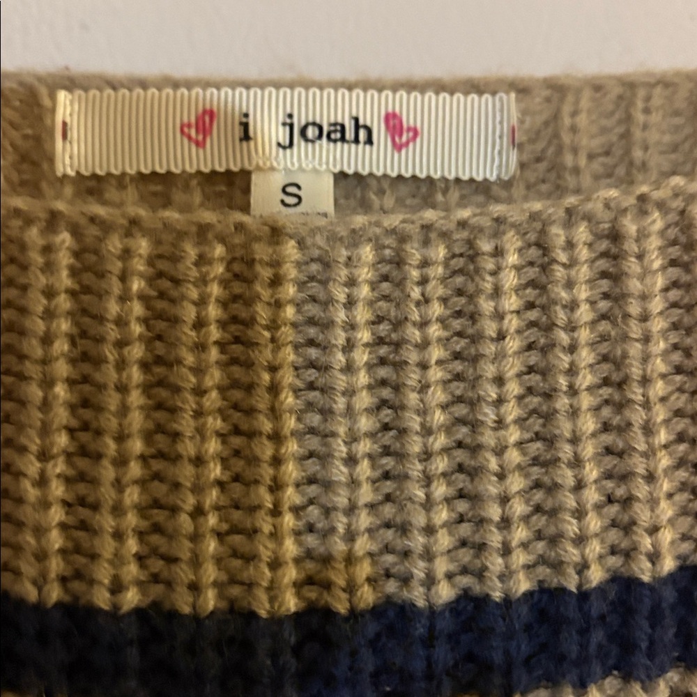 Chic Off-Shoulder Striped Sweater in Navy and Tan - Picture 3 of 3